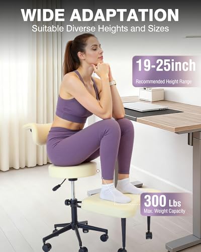 Image of PYY Cross Legged Office Chair - with Wrap-Around Armrest, 300lbs Load Capacity Meditation Chair with Wheels for Adults, Adjustable Height Yoga Chair, Ergonomic Chair for Home and Office