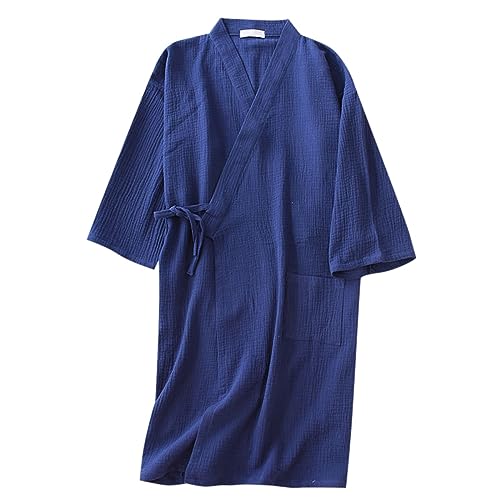 Bata japonesa tipo kimono para hombres y mujeres, para parejas, de algodón, crepé, estilo Yukata, con cinturón y bolsillo, transpirable, ajuste holgado, ropa de dormir para el hogar, spa, sauna, hotel