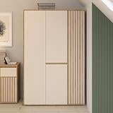 Forte ELISTON Kleiderschrank 120 130, moderner Kleiderschrank mit Lamellendesign, 3-türig, Schlafzimmer, Mauvella Eiche Holzdekor|Kashmir Beige, 128,7 cm breit x 200,1 cm hoch x 54 cm tief
