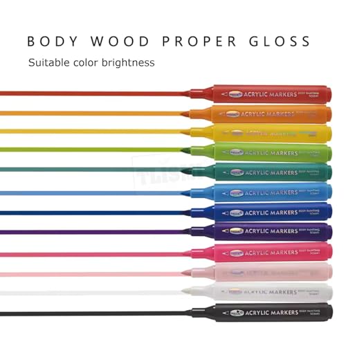 Image of Body Painting Acrylic Markers Set for Rock, Glass, Paper & Wood | Non-Toxic, Water-Based Bright Temporary Tattoo Art Pen | Colorful Skin Face Paint Kit for Teen Girls and Boys (Pack of 12)