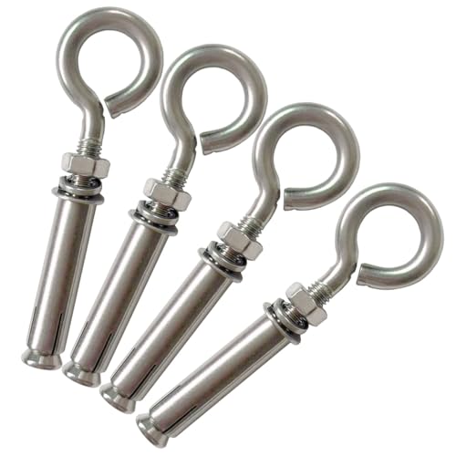 Image of 4 Pack M8 Stainless Steel Expansion Screws Heavy Duty Shoulder Lag Eye Bolts Lifting Ring Bolt Wall Concrete Anchors Fastener with Nut for Wall Ceiling Concrete Masonry
