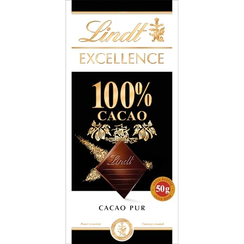 Lindt EXCELLENCE 100 % Kakao - Edelbitter-Schokolade | 50 g Tafel | Extra kräftige Bitter-Schokolade | Intensiver Kakao-Geschmack | Dunkle Schokolade | Vegane Schokolade | Schokoladengeschenk