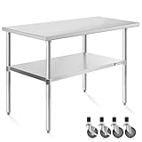 KUTLER Stainless Steel Table 24 x 48 Inches with Caster Wheels, NSF Heavy Duty Commercial Prep and Work Table with Undershelf for Restaurant, Hotel, Home