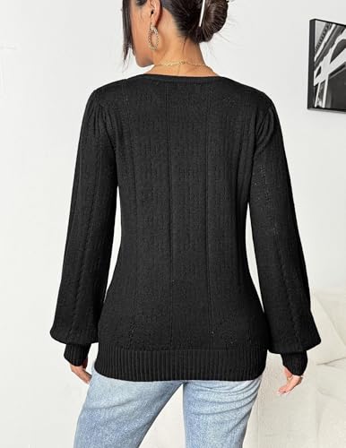 Image of HOTOUCH Sweaters for Women 2026 Fall Trendy Tops Casual Puff Sleeve Square Neck Cute Tunic Pullover Blouses XS-XXL