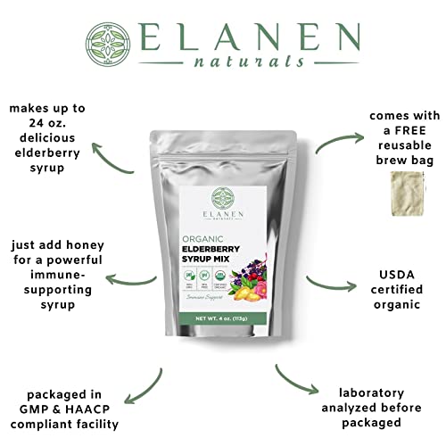 Organic Elderberry Syrup Kit, Makes Up To 24 Oz. Homemade Syrup, Includes Natural Cotton Brew Bag, Usda Certified Organic Dried Elderberries And Immune Support Herbs, Bulk Elderberry Kit, 4 Oz. (113G) #TOP1
