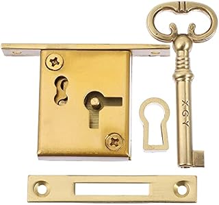 VILLCASE Vintage Square Latch Locks Cabinet Drawer Lock Set Brass Furniture Lock Retro Desk Drawer Lock Furniture Door Hardware (Golden)