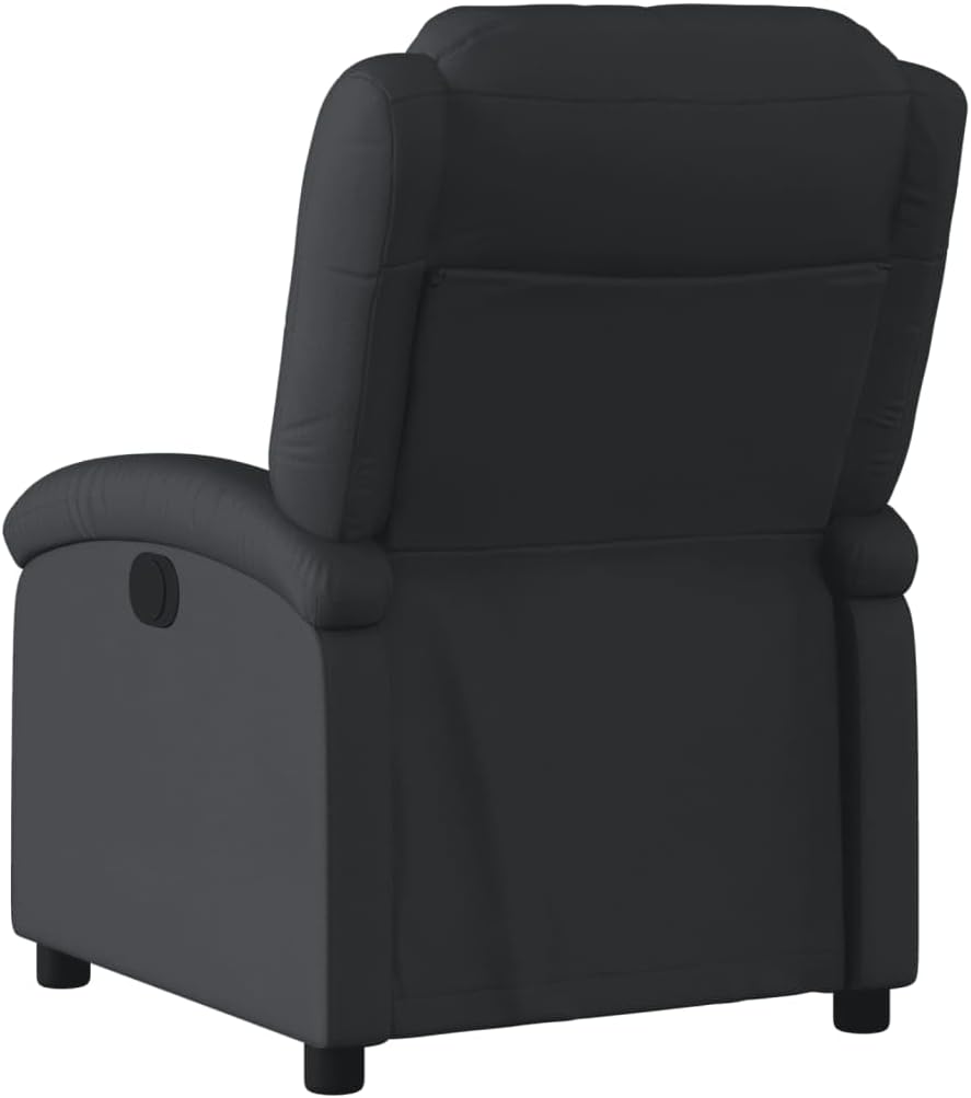 vidaXL Recliner Chair - Black Real Leather, Manual Reclining Function, Comfortable Seating with Solid Wood and Metal Frame, for Office or Living Room
