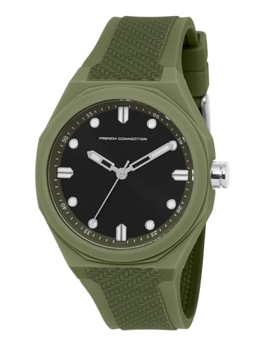 Image of French Connection Flex FW25 Men's Analog Watch, 43mm Green Silicone Strap, Sunray Green Dial - FC196N