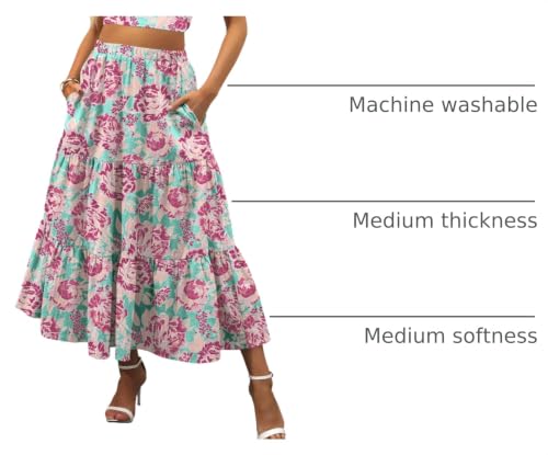Image of ANRABESS Women's Summer Boho Flowy Swing Tiered A-Line Maxi Skirt 2026 Fashion Trendy Elastic Waist Pleated Long Beach Dress