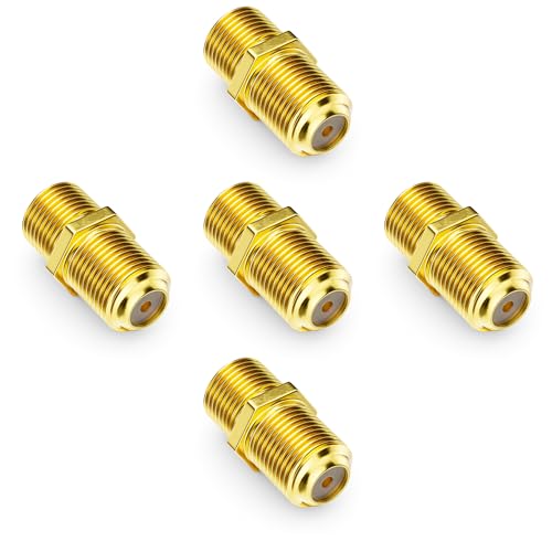 deleyCON 5 Stück SAT Adapter Verbinder Koaxialkabel Verlängern 2X F-Buchse Schmale Mutter Vergoldet für Sat Kabel BK Anlagen