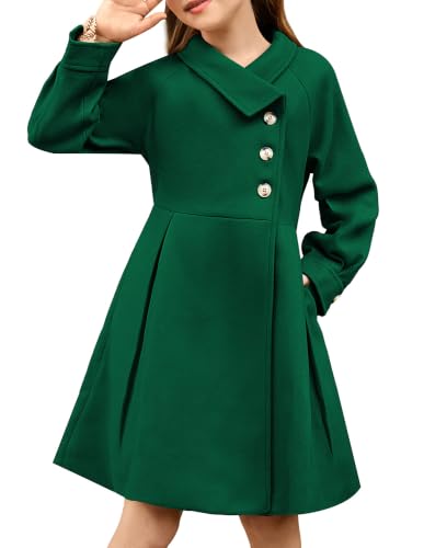 Image of GRACE KARIN Girls Dress Coat Kids Wool Lapel Long Button Jackets Fall Winter Outerwear Peacoat with Pockets 5-12Y