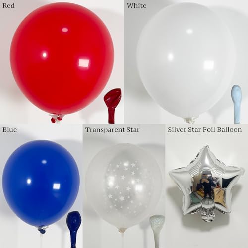 Image of PartyXpress 137PCS Red Blue White Balloon Arch Garland Kit with Silver Star Foil Balloons for Patriotic Party, 4th of July Decorations, Graduation, Baseball Birthday, Nautical, Labor Day