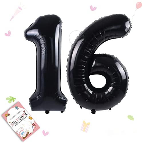 Image of 40 Inch Black 16 Balloons, 16th Birthday Decoration for Boys Girls