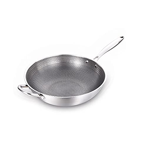 DITUDO Sartén Antiadherente Wok de Sartén Antiadherente for freír con Mango Que se Mantiene Fresco Apto for lavavajillas y Horno (Color : Stainless Steel, Size : 32cm)