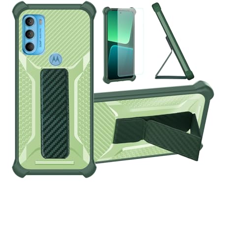 bojioderf Funda para Motorola Moto G71 5G Funda Carcasa Case Cover [con Protector de Pantalla de Cristal Templado] Híbrida [Soporte Plegable Magnético] [Esmerilado antihuellas] Verde