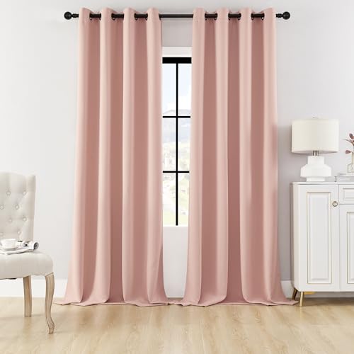 Image of HUTO Blackout Bedroom Curtains Panels 108 Inch - Energy Saving Thermal Insulated Privacy Protect Antique Copper Grommet Sun Block Drapes for Living Room, 1 Pair, 52 by 108 Inch, Blush Pink