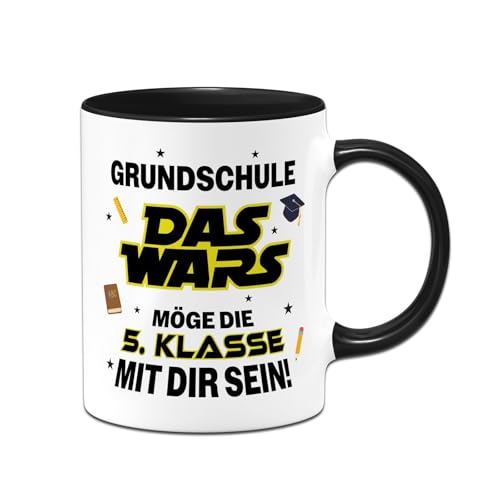 Tschüss Grundschule, Geschenk zum Schulwechsel - Tasse Das Wars möge die 5. Klasse mit Dir sein - Grundschulabschluss, Einschulung weiterführende Schule, Schultüte Gymnasium (Schwarz)