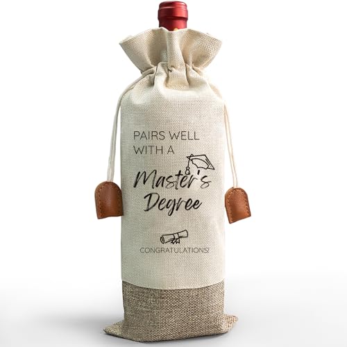 Bolsa de vinho de mestrado, presentes de formatura, capa de garrafa de vinho de serapilheira, bolsa de presente para ele, seus melhores amigos, combina bem com um mestrado, decoração engraçada de