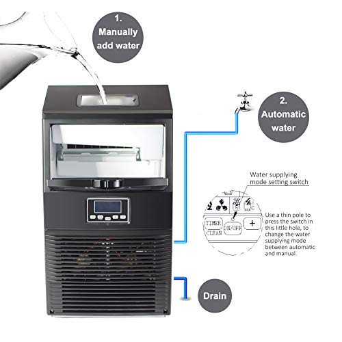 Smad Ice Maker Machine Automatic Household Commercial Ice Maker Undercounter, Manual & Automatic Water Supply, 11~20 Minutes per Cycle, 88 lbs Ice in 24 h, Storing Ice 8.8 lbs, Black