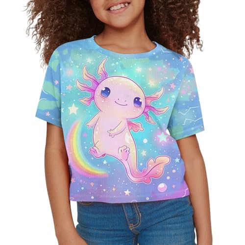 Image of Girls Summer Crop Top Outfits Short Sleeve T Shirts Kids Cute Clothes Tees Blouse