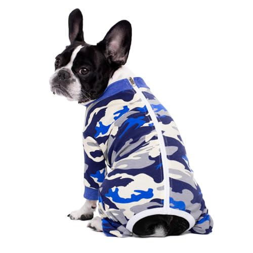 BT Bear Small Dog Clothes, Jumpsuit Soft Cotton Puppy Pajamas PJS, Cute Sleeping Clothes Four Legs Apparel for Cats Blue Camo L - Image 2