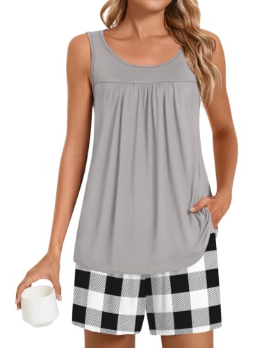 Image of POPYOUNG Pajama Set for Women Summer 2 Piece Lounge Shorts Sets Sleepwear