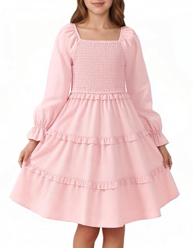 JiAmy Mädchen Kleid Langarm, Rüsche Geschichtet Kinder Kleider...