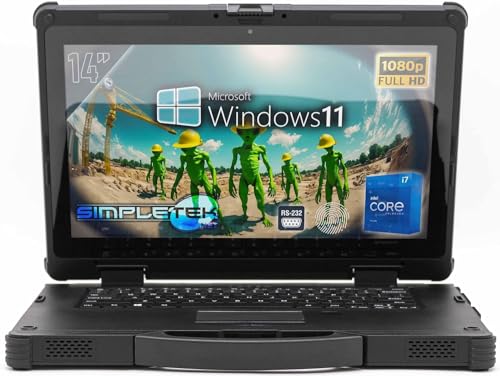 SIMPLETEK - Laptop Rugged Core i7 11. Generation Display 14 Zoll FHD | 16 GB RAM und SSD 120 GB Windows 11 Pro | Stoßfest Staubdicht IP65 zertifiziert | mit Seriell RS232