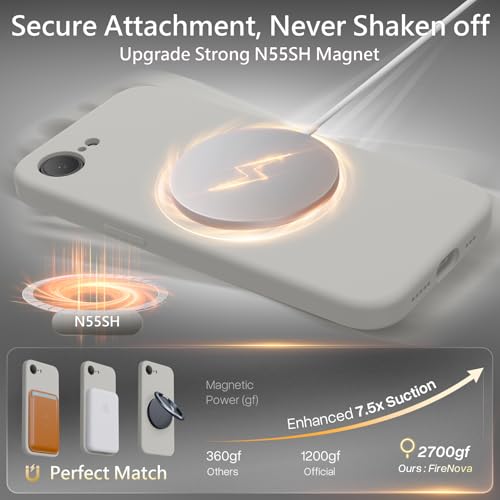 Image of FireNova Magnetic for iPhone 17e Case /iPhone 16e Case, Compatible with MagSafe, [Silicone Camera Protection] Microfiber Lining Phone Case, 6.1 inch, Natural Titanium