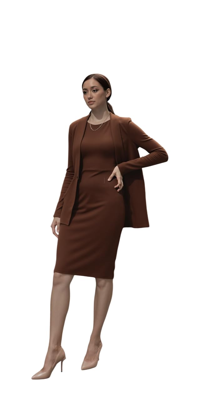 Stylish Womens Bodycon Round Neck Solid Midi Dress | Lightweight & Breathable Fabric | Dress for Womens & Girls-image-35