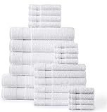 24 Piece White Bath Towels Set - 100% Ring Spun Cotton, Oversize Bath Sheets, Highly Absorbent Bathroom set for Home and Spa, 2 Bath Sheets,4 Bath Towels,6 Hand Towels,8 Washcloths,4 Fingertip - White