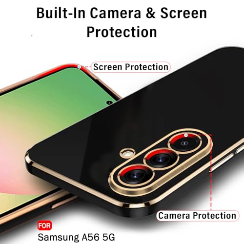Image of TheGiftKart Luxurious Golden-Plated Back Cover Case for Samsung Galaxy A56 5G | Raised Lips for Camera & Screen Protection | ShockProof Design | Stylish Back Cover Case for Samsung A56 5G (TPU, Black)