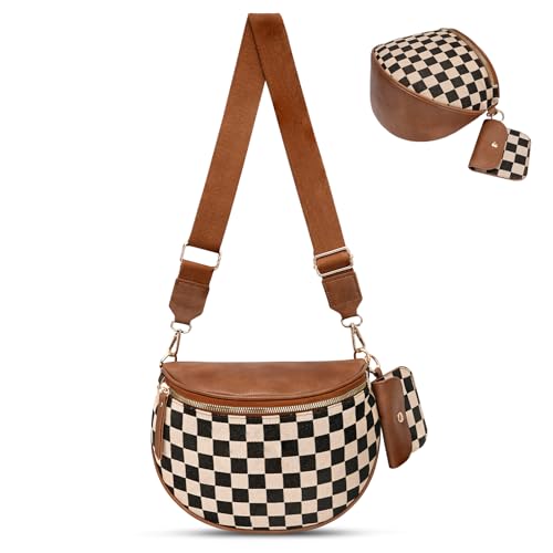 Image of Checkered Crossbody Bag, Bum Bags for Women Crossbody,Spacious Sling Bag Purse Fanny Packs with Shoulder Strap