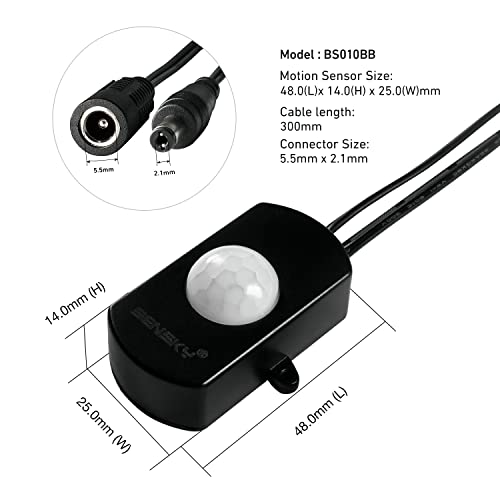 Sensky Bs010Bb Dc 12V/24V 3A Mini Dimmable Pir Motion Sensor Switch,Occupancy Sensor Switch For Gun Safe, Kitchen Cabinet, Pantry, Closet Led Lighting (Black-With Light Sensor) #TOP4