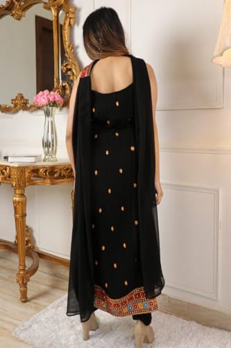 Image of Fashion Basket Georgette Embroidered Black Kurta Set for Women