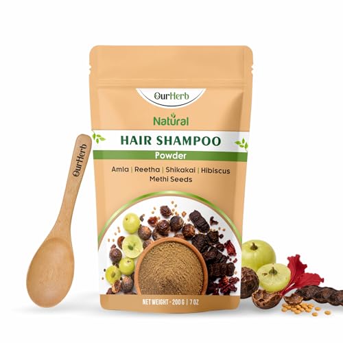 Image of Natural Hair Shampoo Powder with Amla, Reetha, Shikakai, Hibiscus & Methi Dana | Organic Herbal Hair Cleanser for Men & Women | Paraben & Sulphate Free Includes Wooden Spoon - 200gm