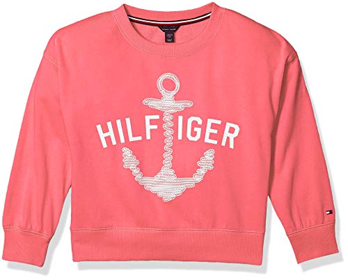 Tommy Hilfiger Kids Girls' Sport Crewneck Pullover Sweatshirt, Crew Surprise Pink, Large (12/14)
