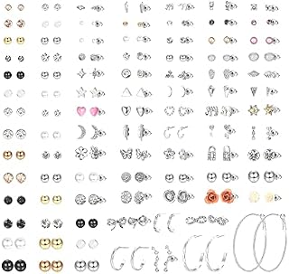 Milacolato 93 Pairs Assorted Multiple Stud Earrings Set for Women Teen Girls Cute Simple Faux Pearl Hoop Earrings Bar Moon Star CZ Stud Earring Jewelry