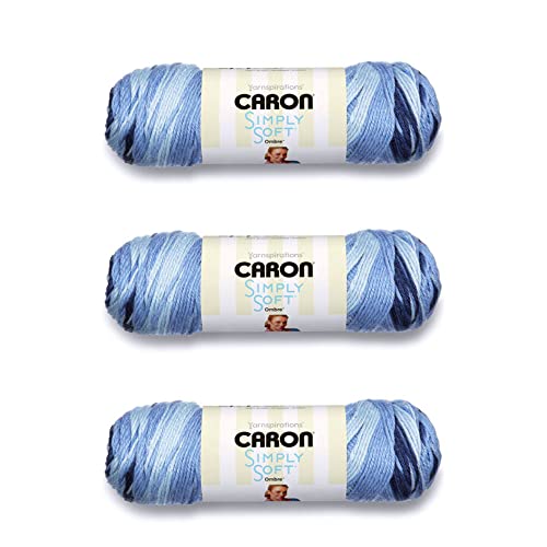 Image of Caron Simply Soft Worsted Yarn - Saturday Blue Jeans Ombre, Acrylic, 3 Pack of 141g /5oz, 235 Yards, Knitting /Crochet