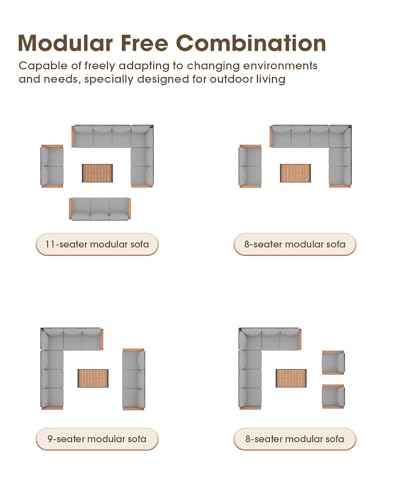 Image of Aluminum Outdoor Patio Furniture Set 8 Seats, Outdoor Sectional Corner Sofa, Patio Conversation Sets with Coffee Table & Washable Thick Cushions, Outdoor Furniture for Backyard, Porch, Gray