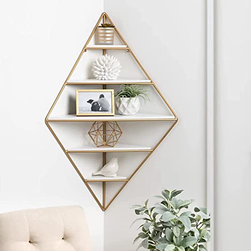 Support de rangement mural doré YangRy étagère d'angle de chambre blanche 91 cm