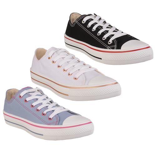 Tenis Feminino Star Casual Lona Tradicional Cano Baixo Confortável Clássico Leve (Preto, BR, Adulto,