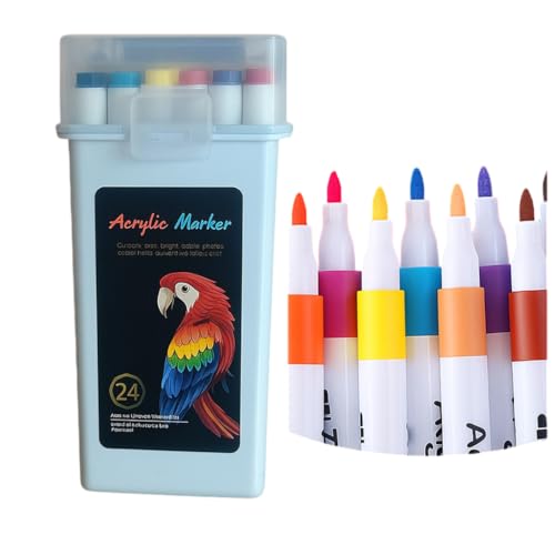 Image of Acrylic Paint Marker Pens Set - 24 Color Pack with Medium Tip Markers for Drawing and Craft on Rock, Glass, Wood, Plastic, Metal, Fabric, Canvas, Mug and Stone Surfaces (Box Markerpen 24)