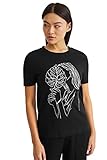 Escote: cuello redondo C&A Camiseta de manga corta para mujer con estampado, Negro , XL