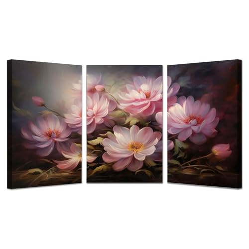 Posters roses fleurs vertes encadrés pour décoration salon moderne