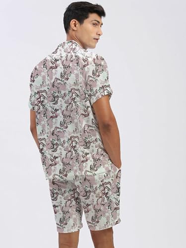 Image of Amazon Brand - Anarva Mens Camouflage Printed Co-ord Set | Half Sleeve Shirt and Shorts Set | Casual Summer Outfit for Beach, Travel, Vacation -