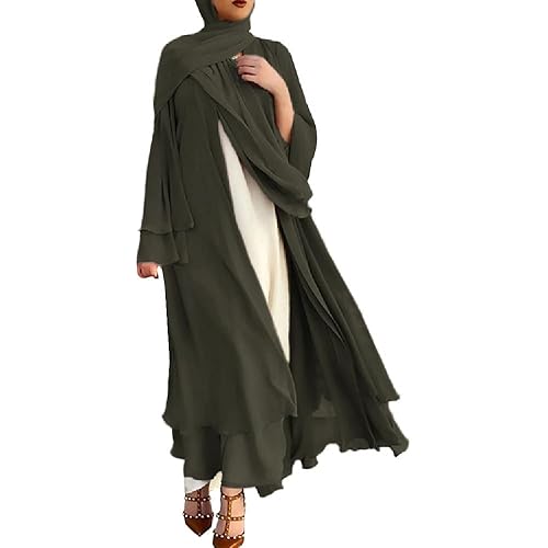 IWEMEK Women Chiffon Muslim Dress Middle East Arabian Robe Islamic Open Front Abaya Long Sleeve Flowy Maxi Cardigan Dress