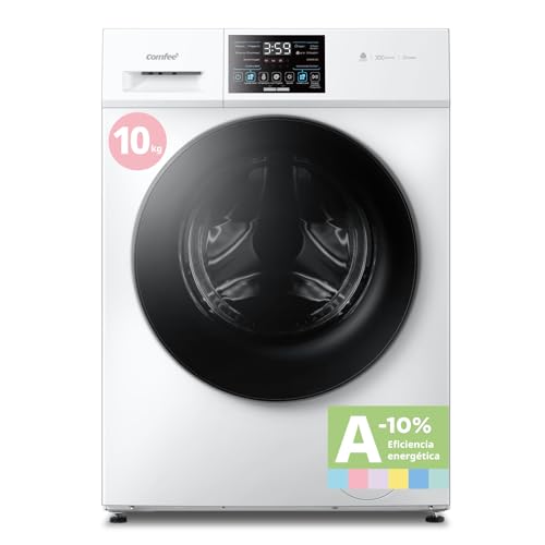 COMFEE' CFP03ED100W-HL Lavadora y Secadora 2 en 1 de Pie, Capacidad 10 kg/7 kg, 60 cm, Cuidado con Vapor, Motor BLDC, Secado Automático, Aprobación Woolmark, Panel Táctil, Color Blanco