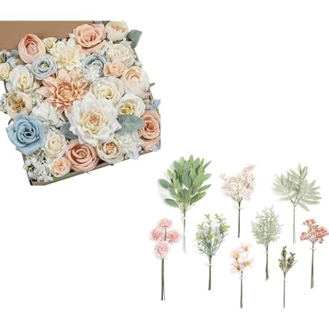 Serra Flora Artificial Flower Box Set DIY Bouquet Centerpiece Artificial Flower Combinations Wedding Flowers Flowers with leaves and stems Flower Arrangement Bridal Baby Shower Home Decor & Artificial Cover