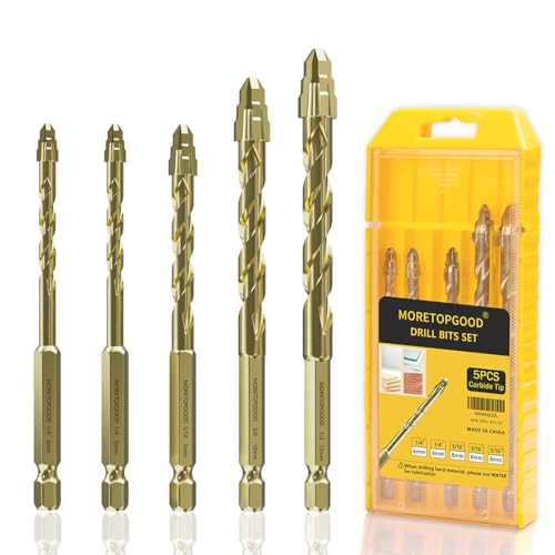 MORETOPGOOD Masonry Drill Bit Set for Ceramic Tile, Concrete Drill Bit with Tungsten Carbide Tip for